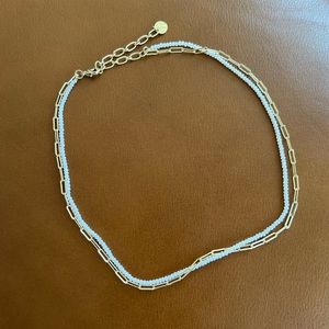 Beaded gold paper clip chain necklace